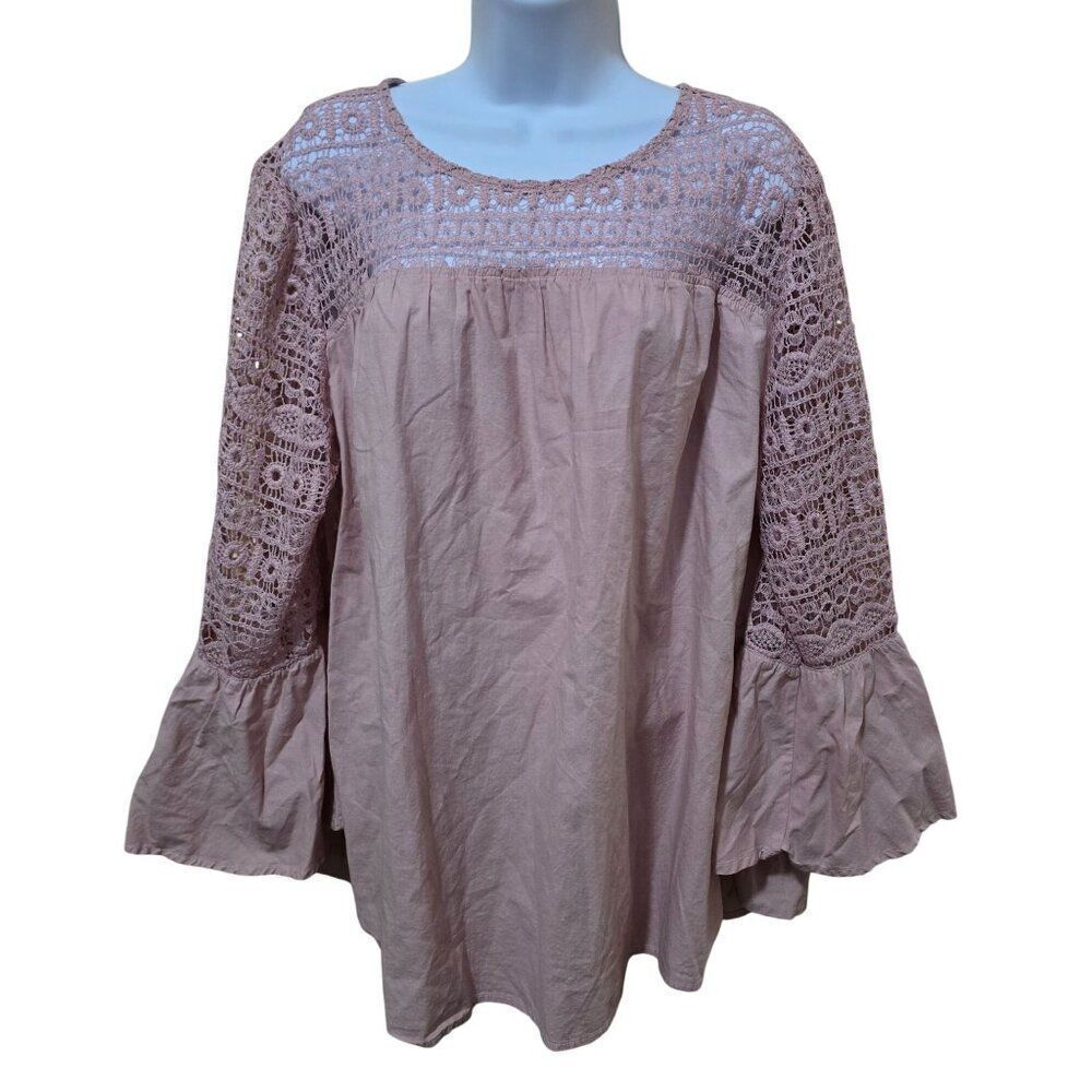 Crochet Lace Top  Bell Sleeves Blush Pink fairycore cottagecore boho peasant